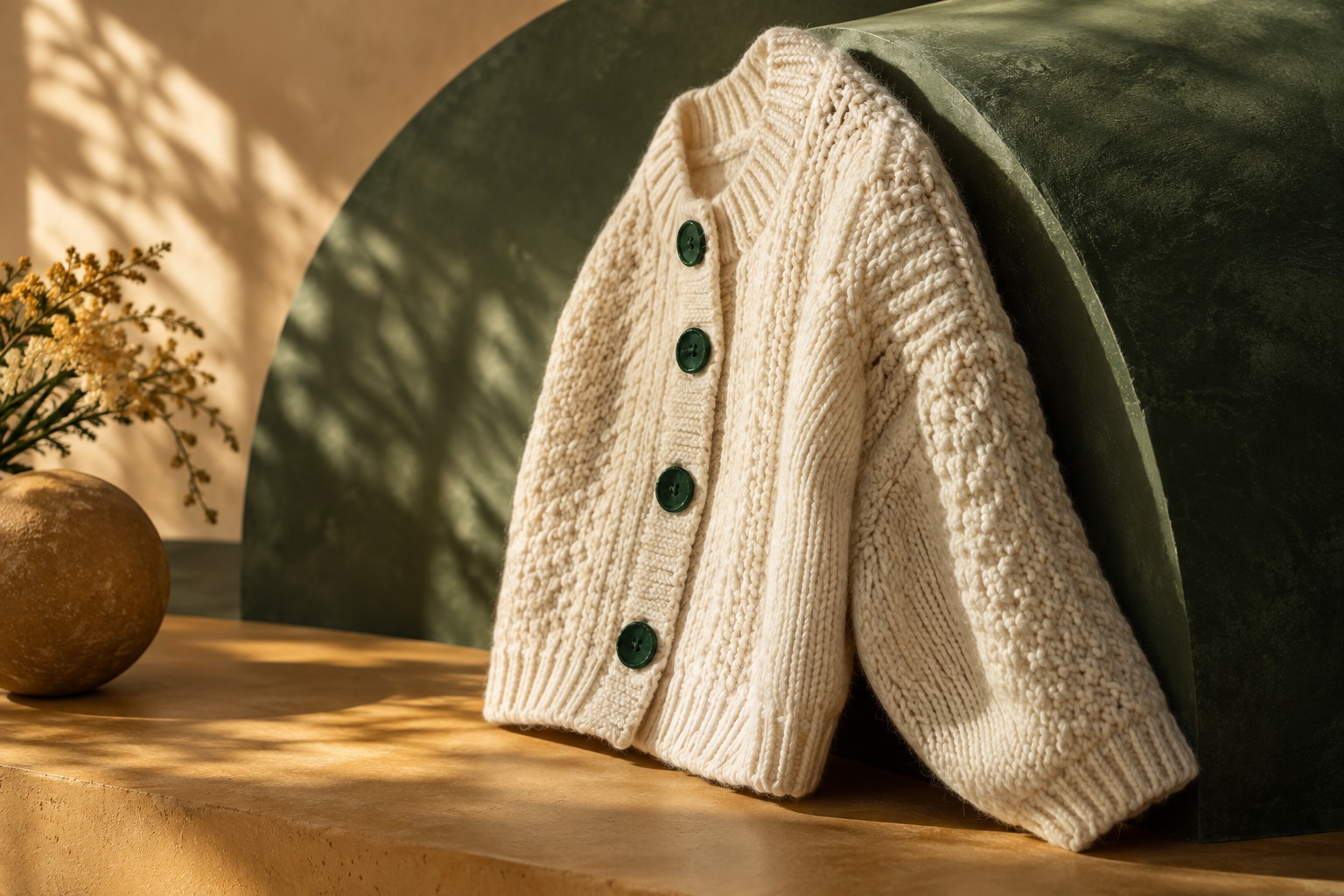 Colour-pop cardigan — a distinct close-up concept composition