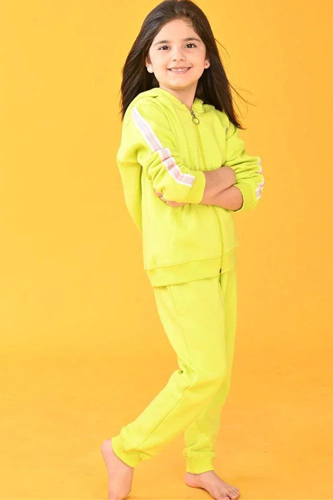 LIME ZIP UP FLEECE HOODIE SWEATSHIRT - LIME GREEN