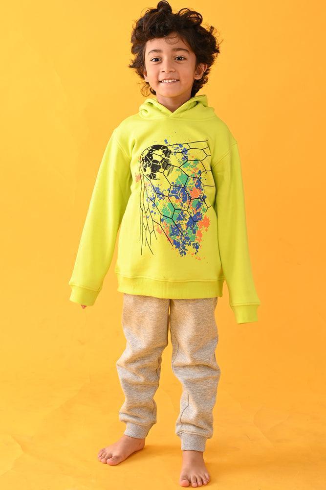FOOTBALL FLEECE HOODIE -  LIME GREEN