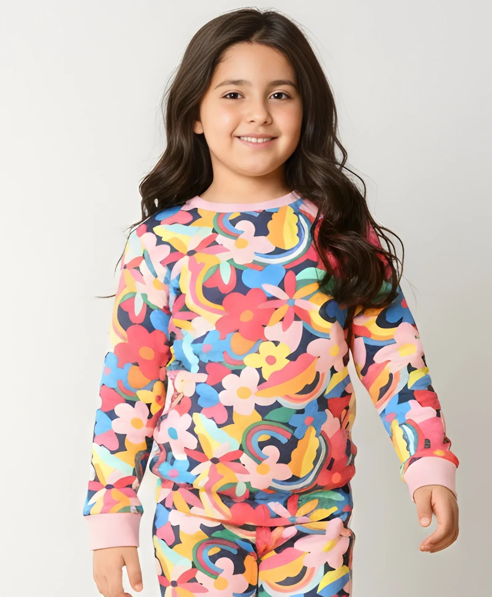 FUN FLORAL FLEECE SWEATSHIRT- PINK