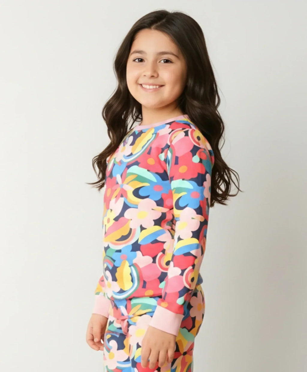 FUN FLORAL FLEECE SWEATSHIRT- PINK