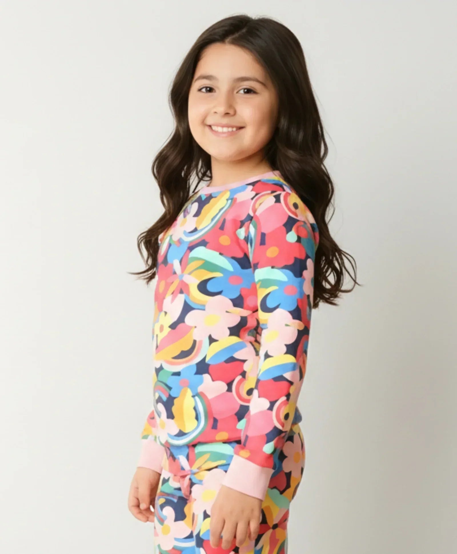 FUN FLORAL FLEECE SWEATSHIRT- PINK