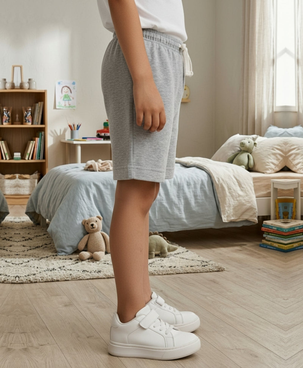 ECRU MELANGE PRINTED BOYS SHORTS - ECRU