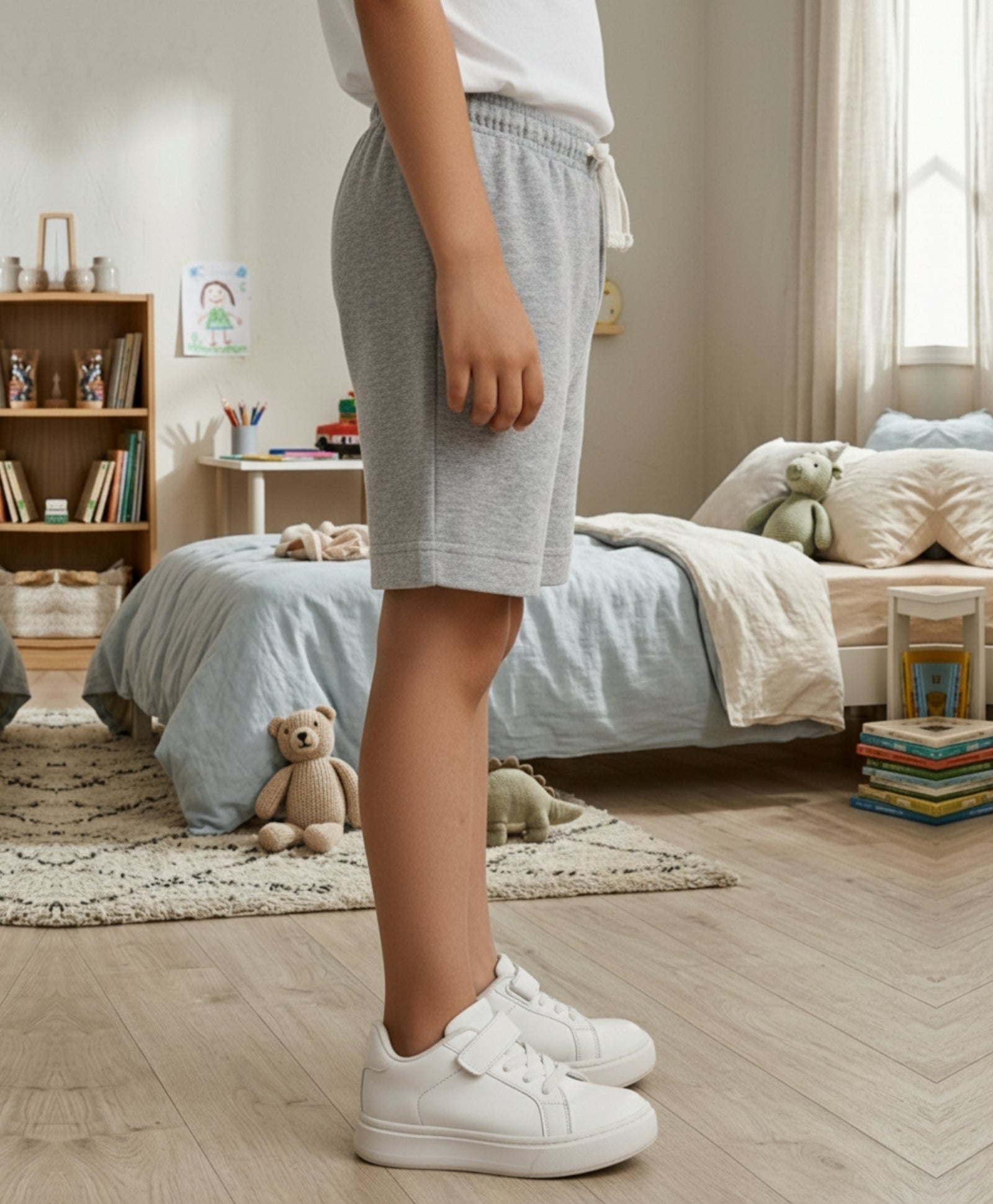 ECRU MELANGE PRINTED BOYS SHORTS - ECRU