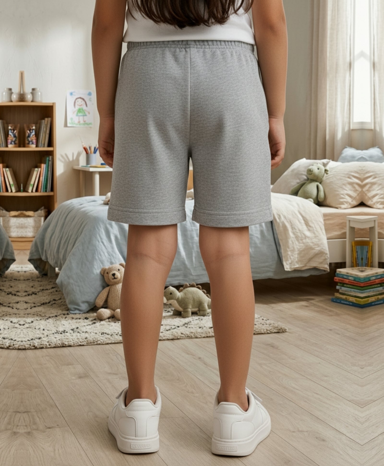 ECRU MELANGE PRINTED BOYS SHORTS - ECRU