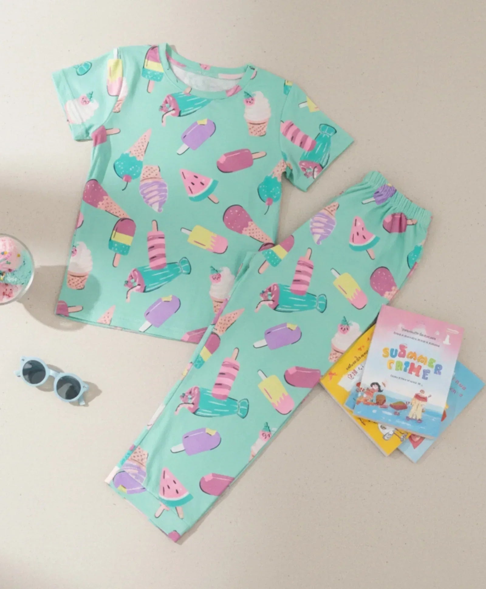 ICECREAM AQUA SHORT SLEEVES PYJAMA SET - AQUA