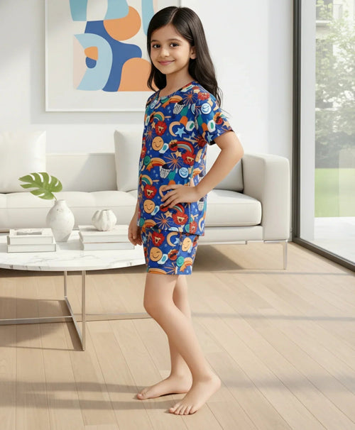ANIMAL BLUE GIRLS  SLEEPWEAR SHORTS SET - BLUE