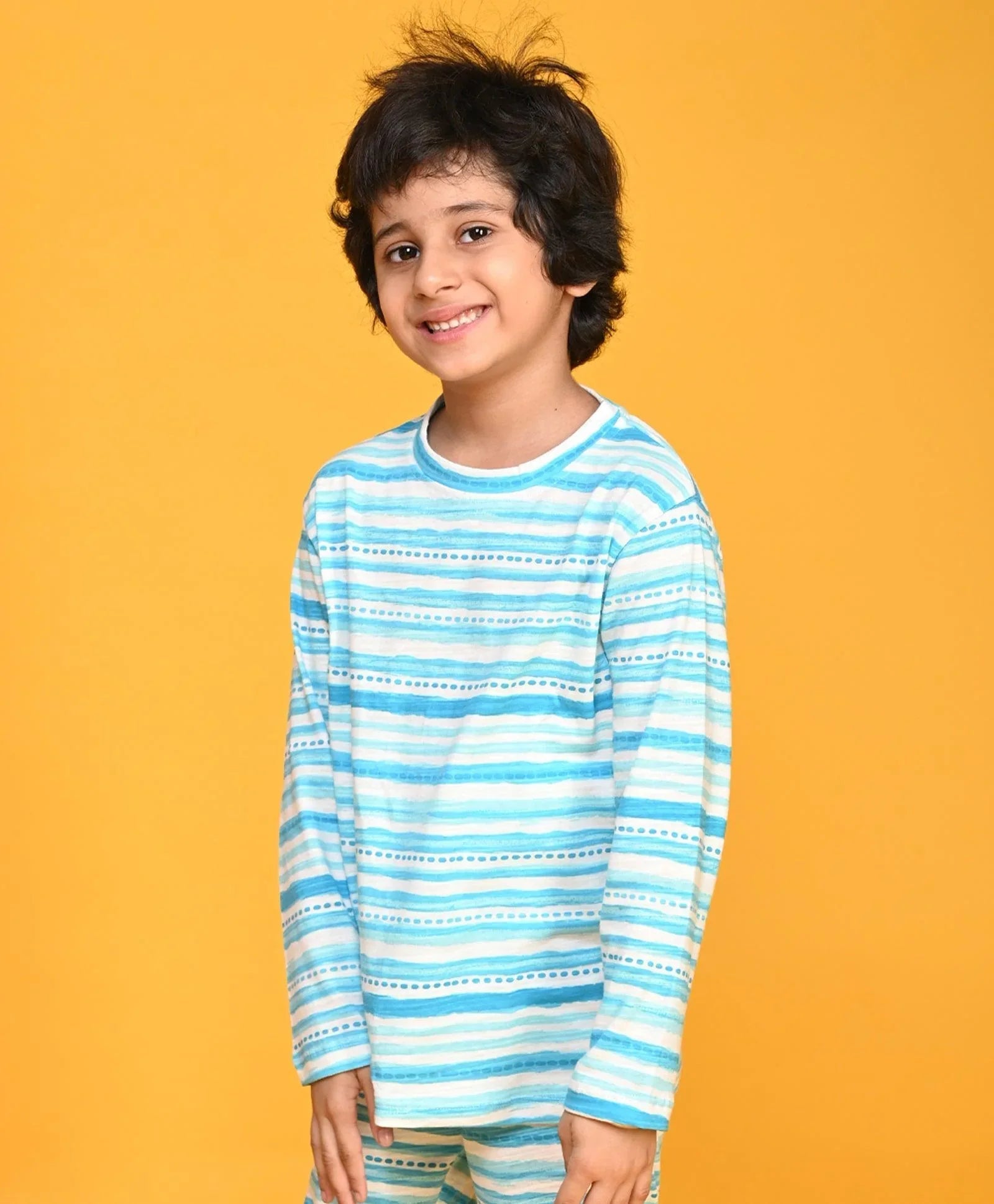 BLUE DOTTED LONG SLEEVE T-SHIRT - BLUE