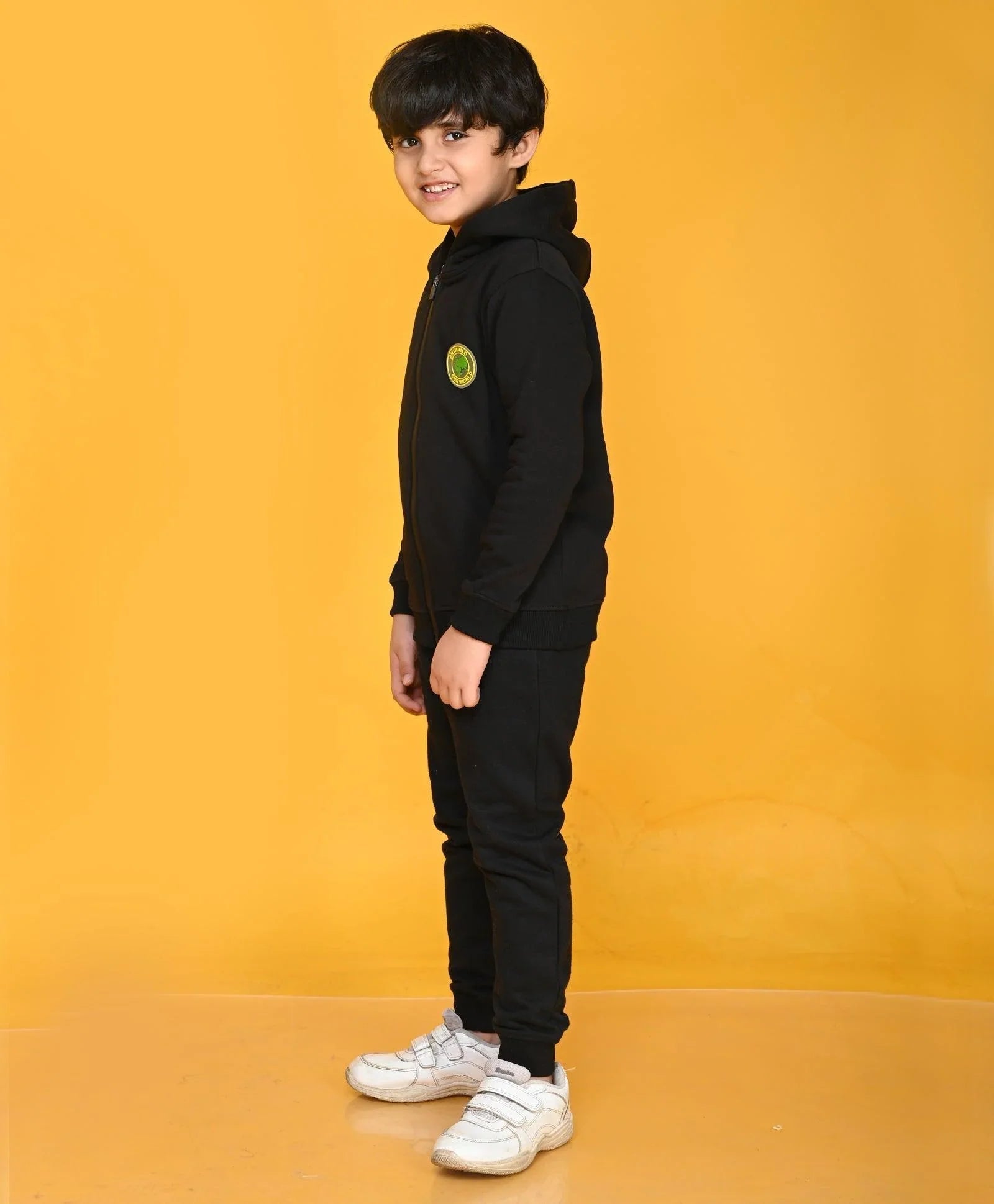 BLACK FULL ZIPPER BOYS HOODIE JOGGER SET - BLACK