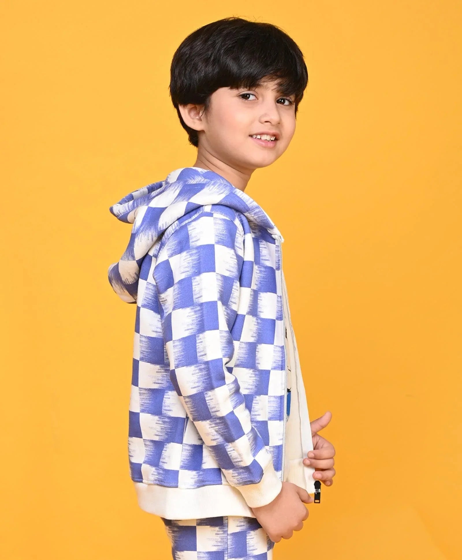 CHECK BLUE BOYS ZIPPER HOODIE - BLUE