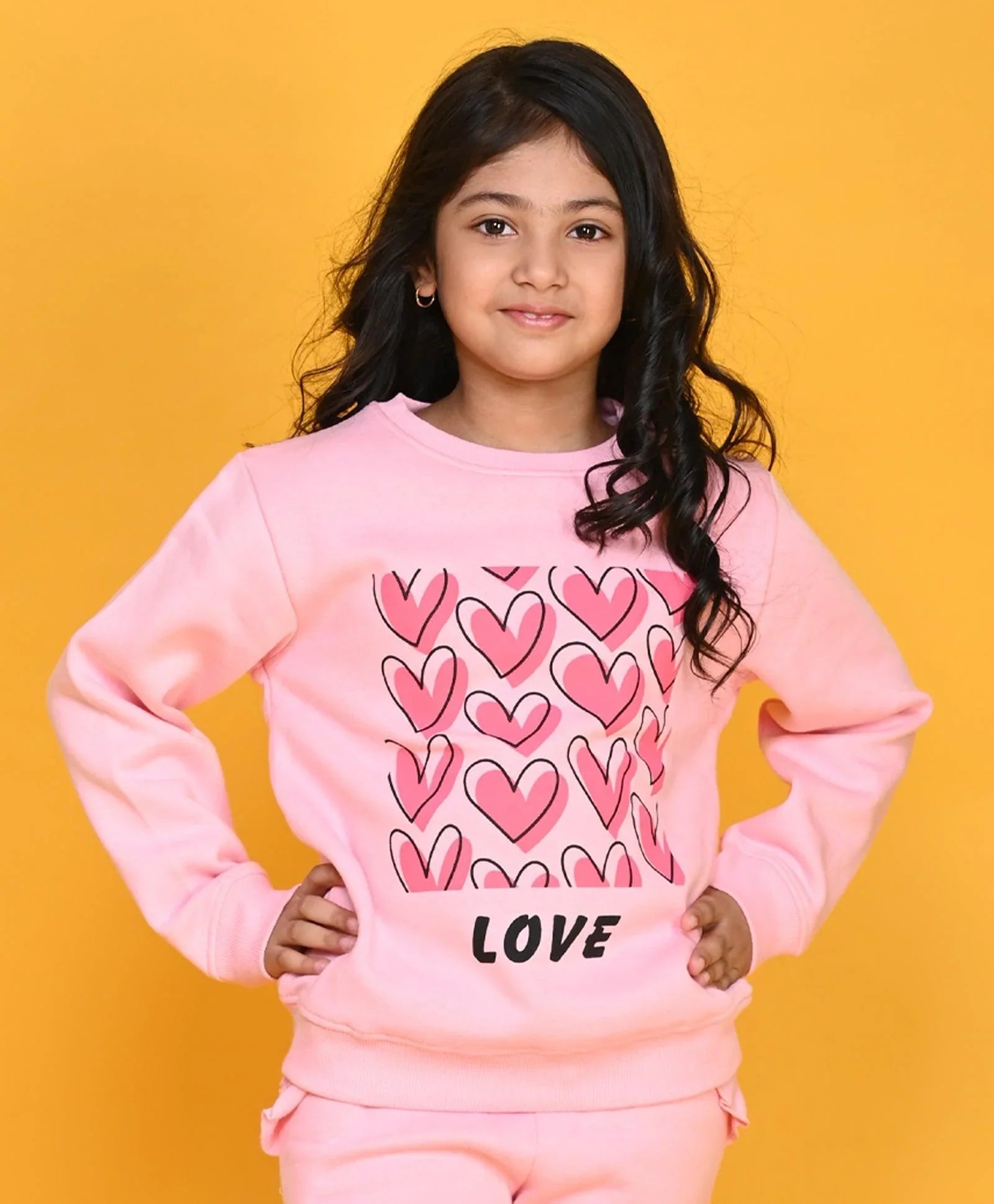 HEART BLACK GIRLS FLEECE SWEATSHIRT - PINK