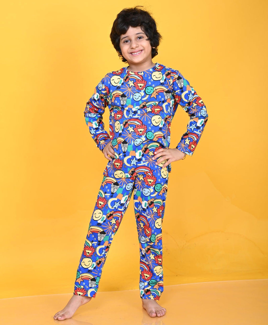 ANIMAL AOP BLUE LONG SLEEVE PYJAMA SET - BLUE
