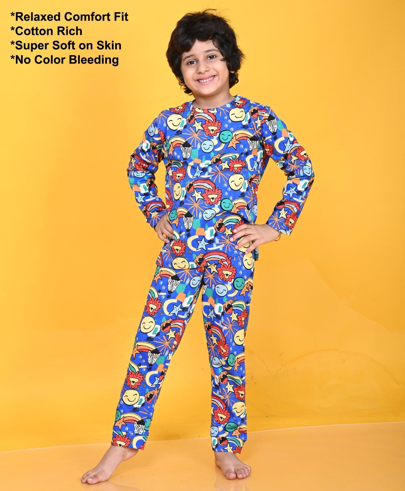 ANIMAL AOP BLUE LONG SLEEVE PYJAMA SET - BLUE