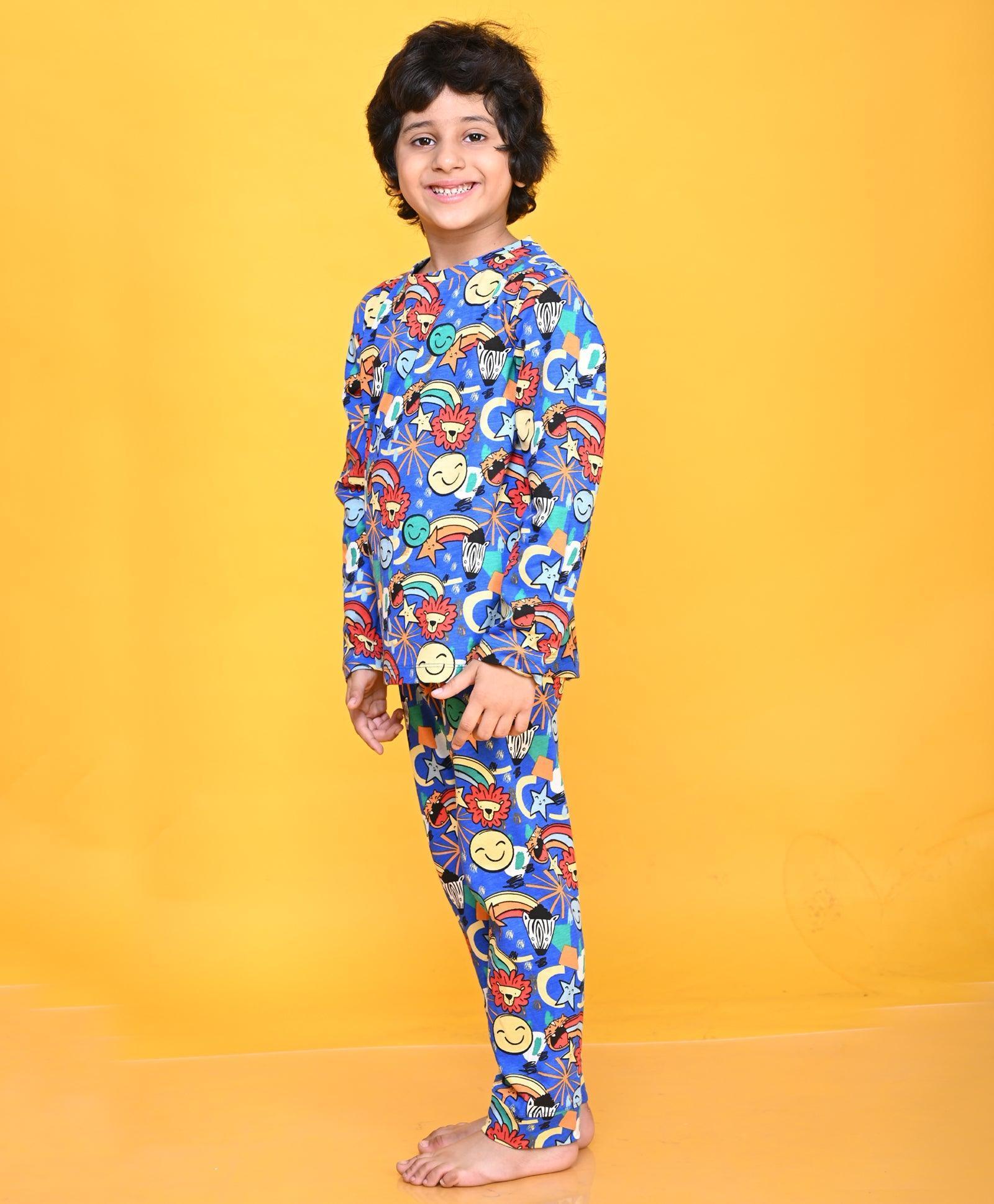 ANIMAL AOP BLUE LONG SLEEVE PYJAMA SET - BLUE