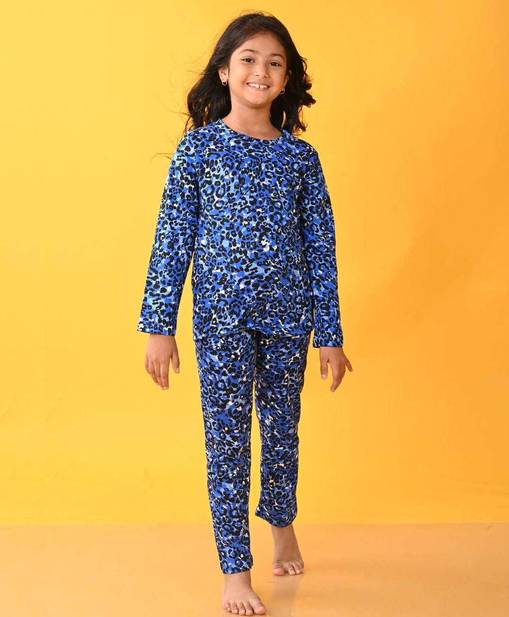 LEOPARD BLUE GIRLS LONG SLEEVE PYJAMA SET - BLUE