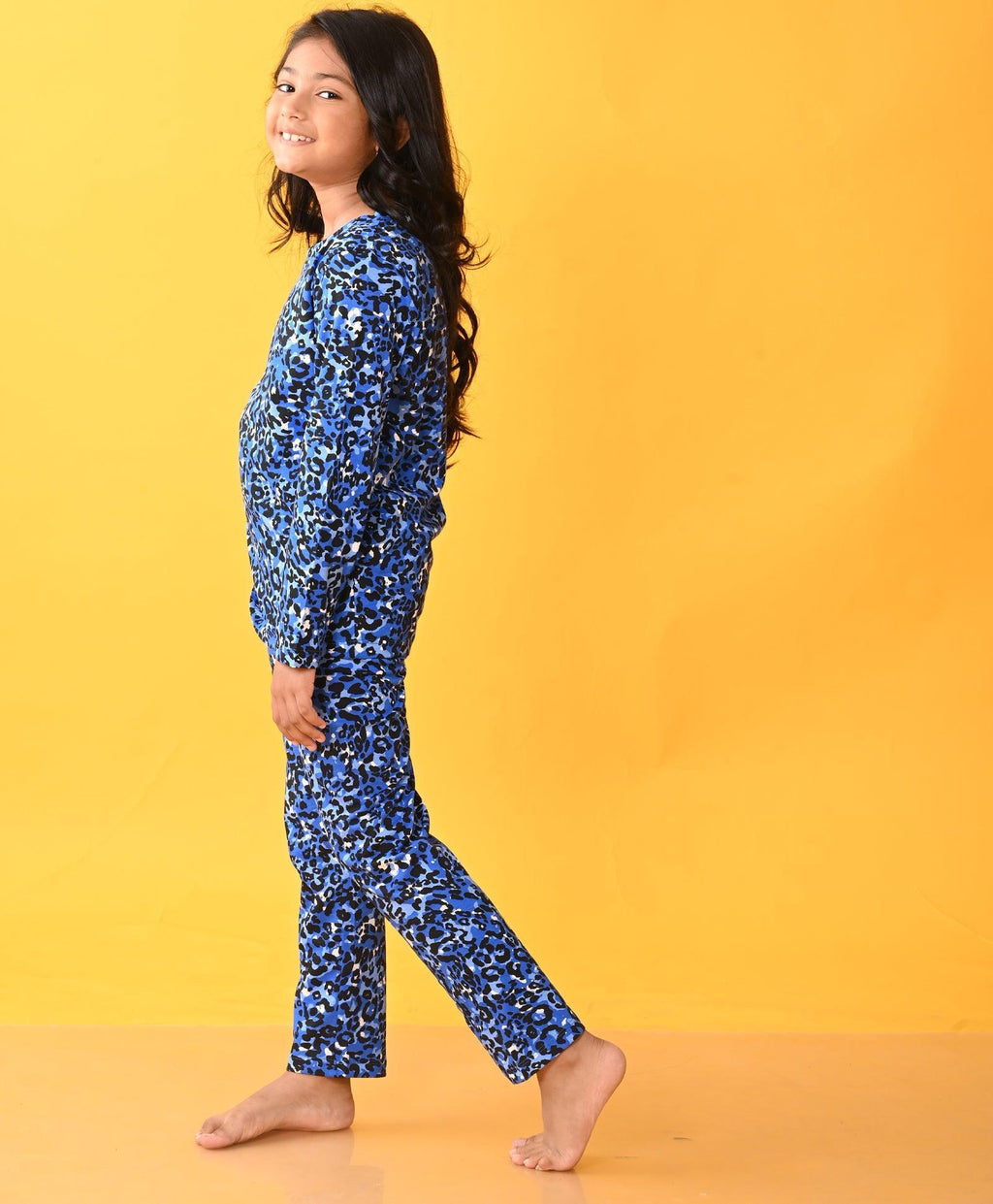 LEOPARD BLUE GIRLS LONG SLEEVE PYJAMA SET - BLUE