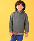 DARK GREY MELANGE FLEECE MULTICOLOR RIB HOODIE - GREY