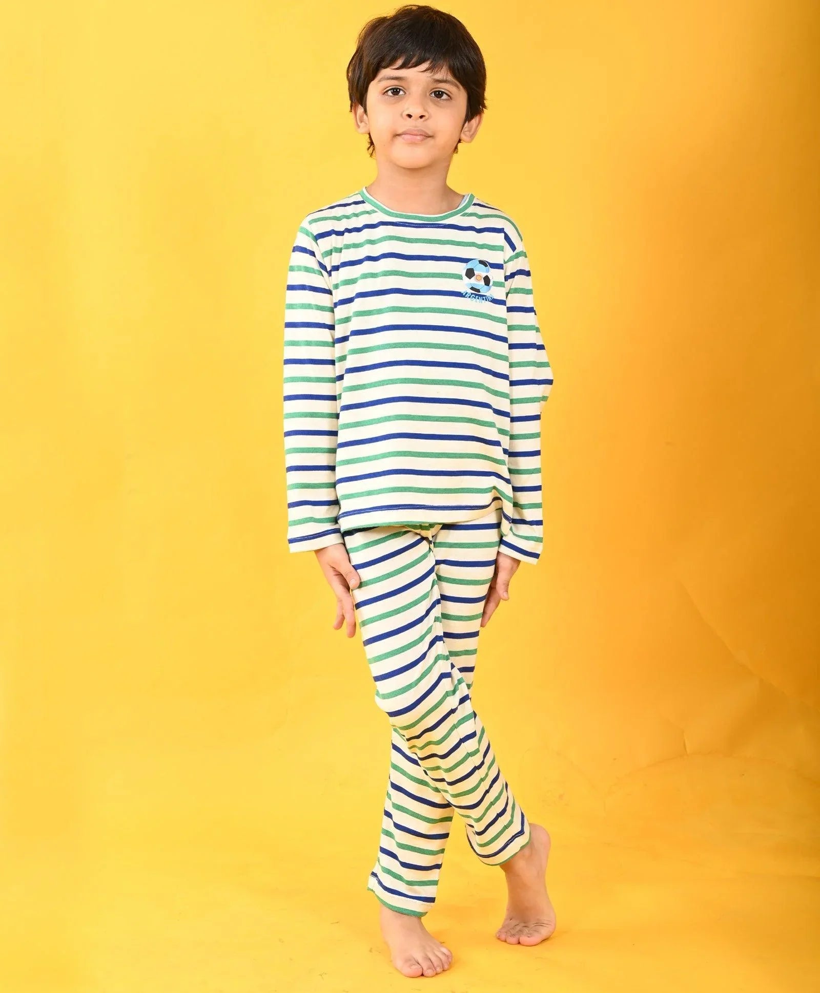 GREEN ECRU ROYAL STRIPE ARGENTINA LONG SLEEVE PYJAMA SET - MULTI