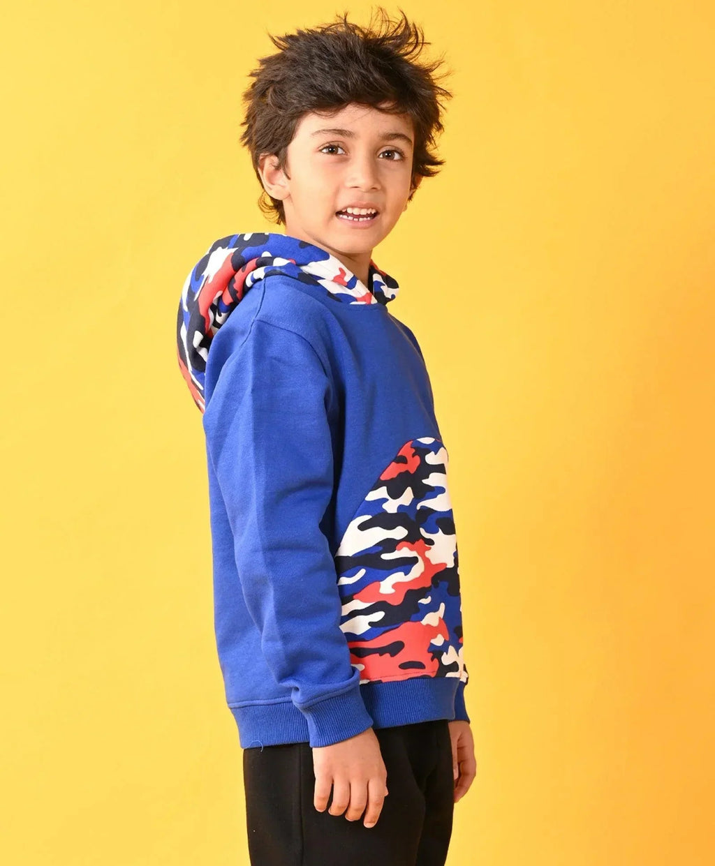 CAMOUFLAGE BLUE BOYS FLEECE HOODIE - BLUE