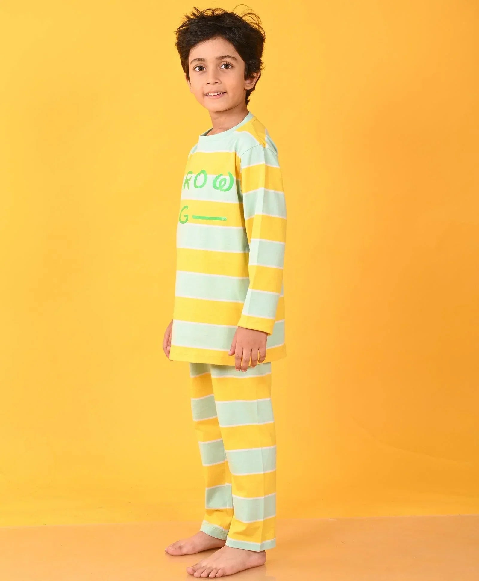 GROWING AQUA YELLOW STRIPE LONG SLEEVES PYJAMA SET - YELLOW