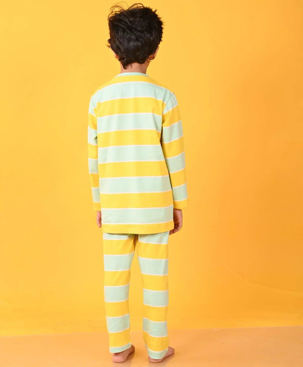 GROWING AQUA YELLOW STRIPE LONG SLEEVES PYJAMA SET - YELLOW