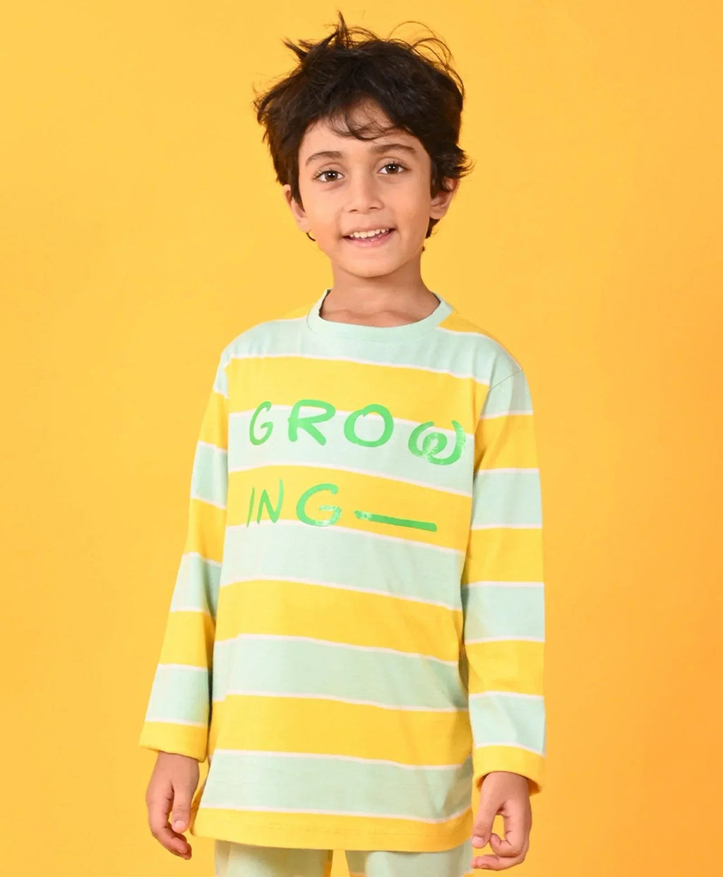 GROWING AQUA YELLOW STRIPE LONG SLEEVES PYJAMA SET - YELLOW