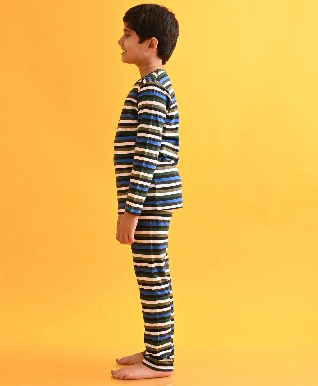 ANTHRA MELANGE BLACK OLIVE STRIPED BOYS LONG SLEEVES PYJAMA SET
