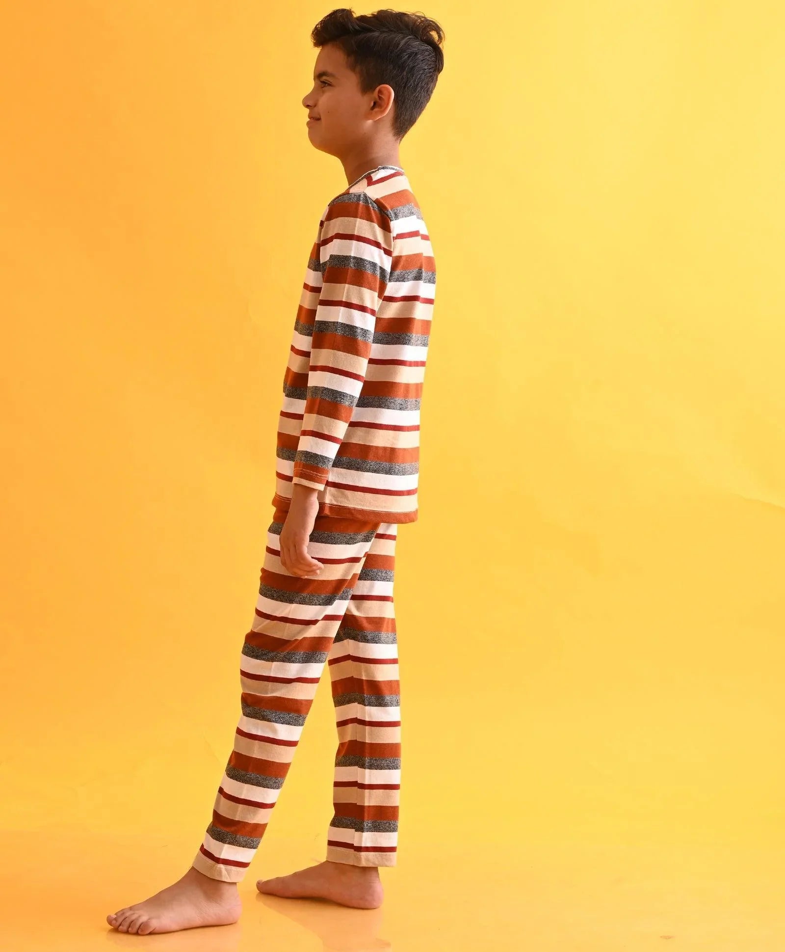 GRINDLE BEIGE STRIPED BOYS LONG SLEEVES PYJAMA SET