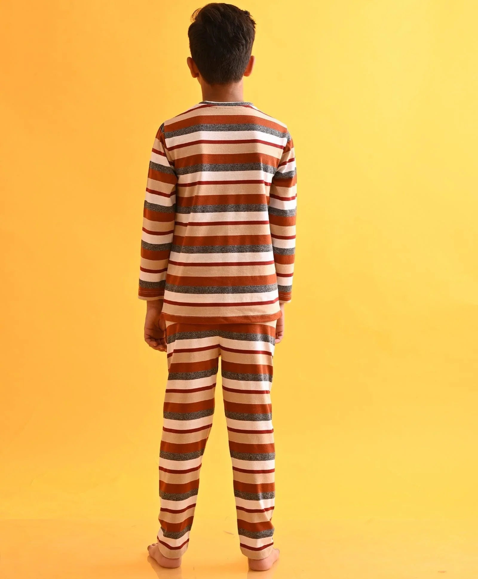 GRINDLE BEIGE STRIPED BOYS LONG SLEEVES PYJAMA SET