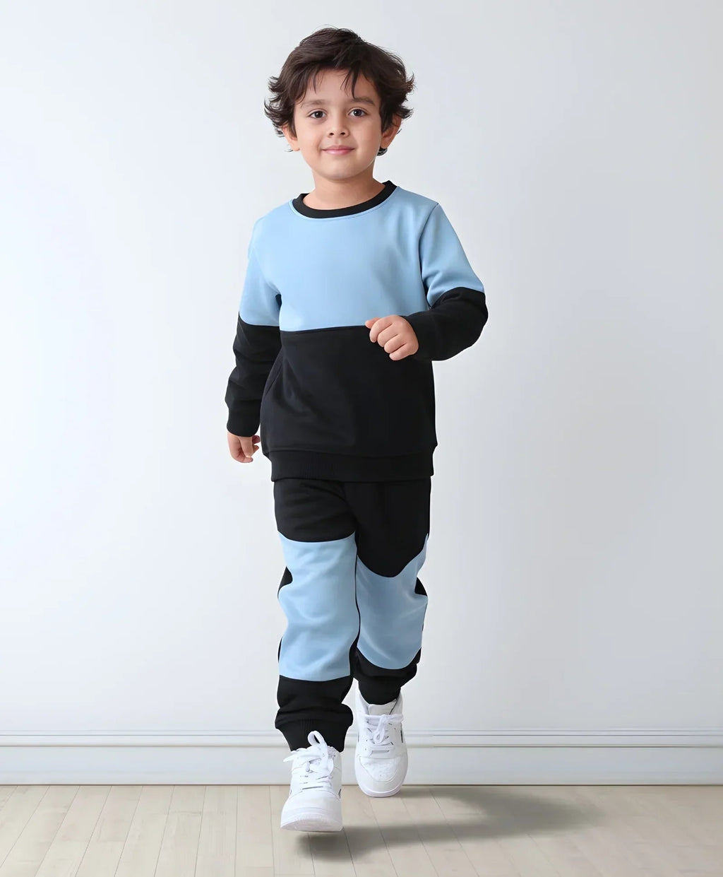 BLACK BLUE INTERLOCK BOYS FLEECE JOGGER SET - BLACK/BLUE