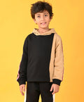 BLACK BEIGE SIDE TAPE FLEECE BOYS HOODIE - BLACK