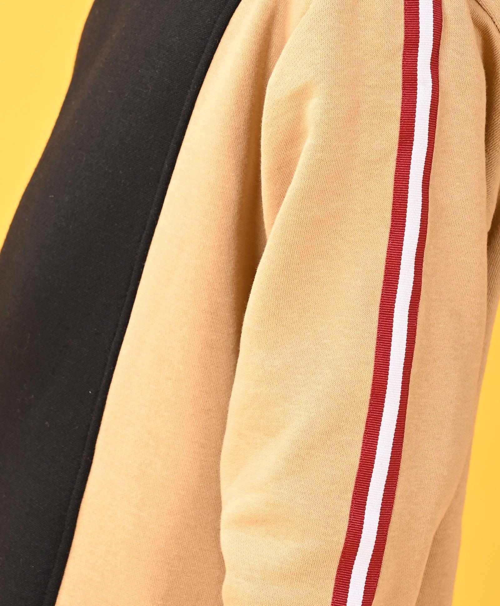BLACK BEIGE SIDE TAPE FLEECE BOYS HOODIE - BLACK