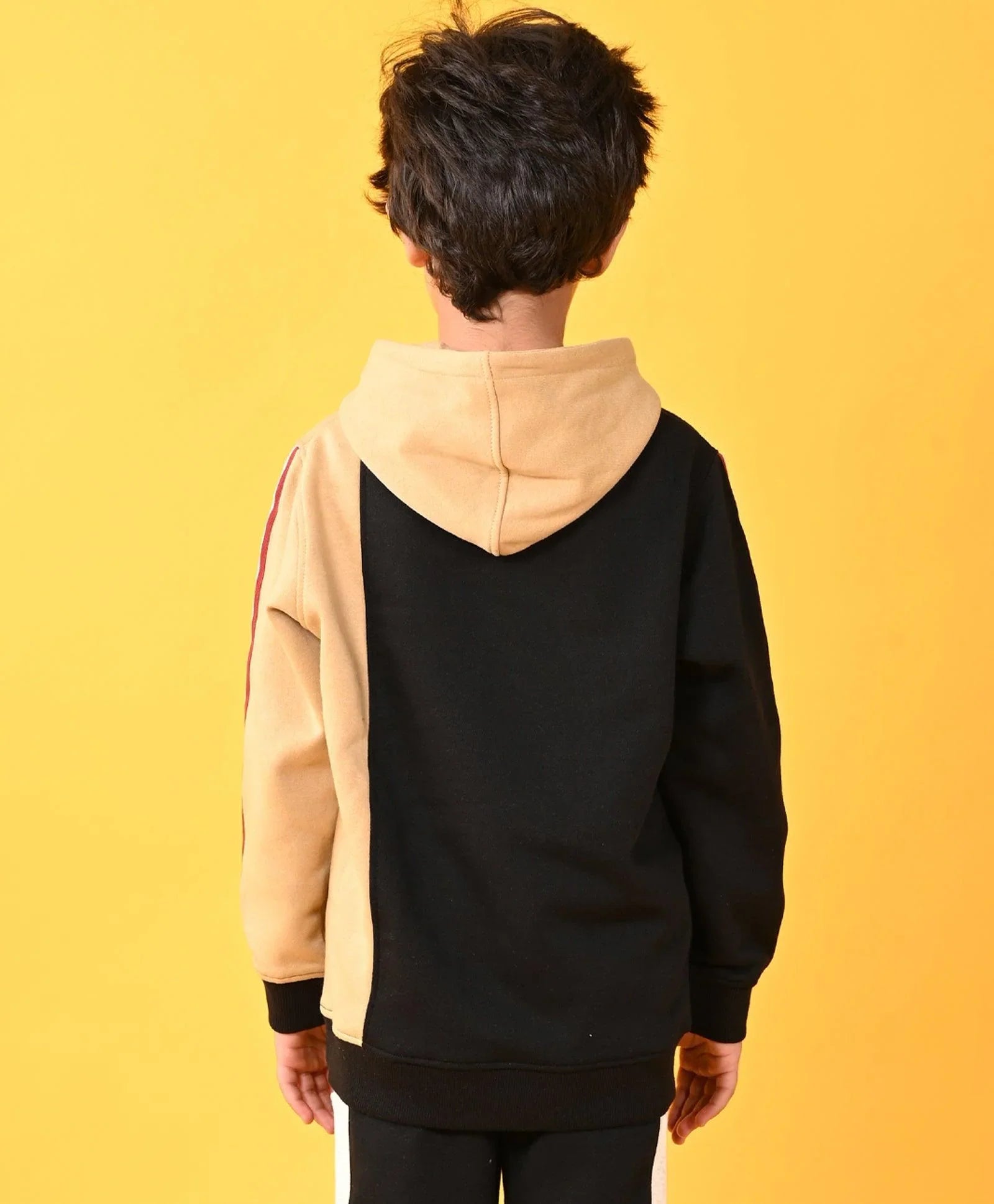 BLACK BEIGE SIDE TAPE FLEECE BOYS HOODIE - BLACK