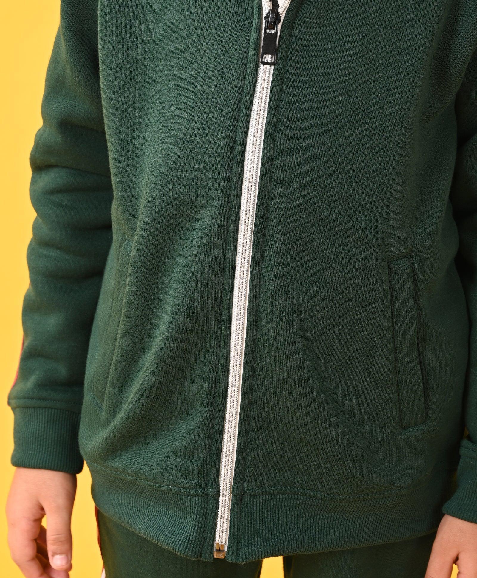 GREEN SIDE TAPE BOYS FLEECE ZIPPER HOODIE - GREEN