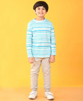 BLUE DOTTED STRIPE T-SHIRT GREY FLEECE JOGGER SET - BLUE / GREY
