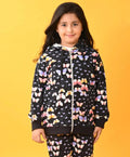 BUTTERFLY BLACK FLEECE ZIPPER HOODIE - BLACK
