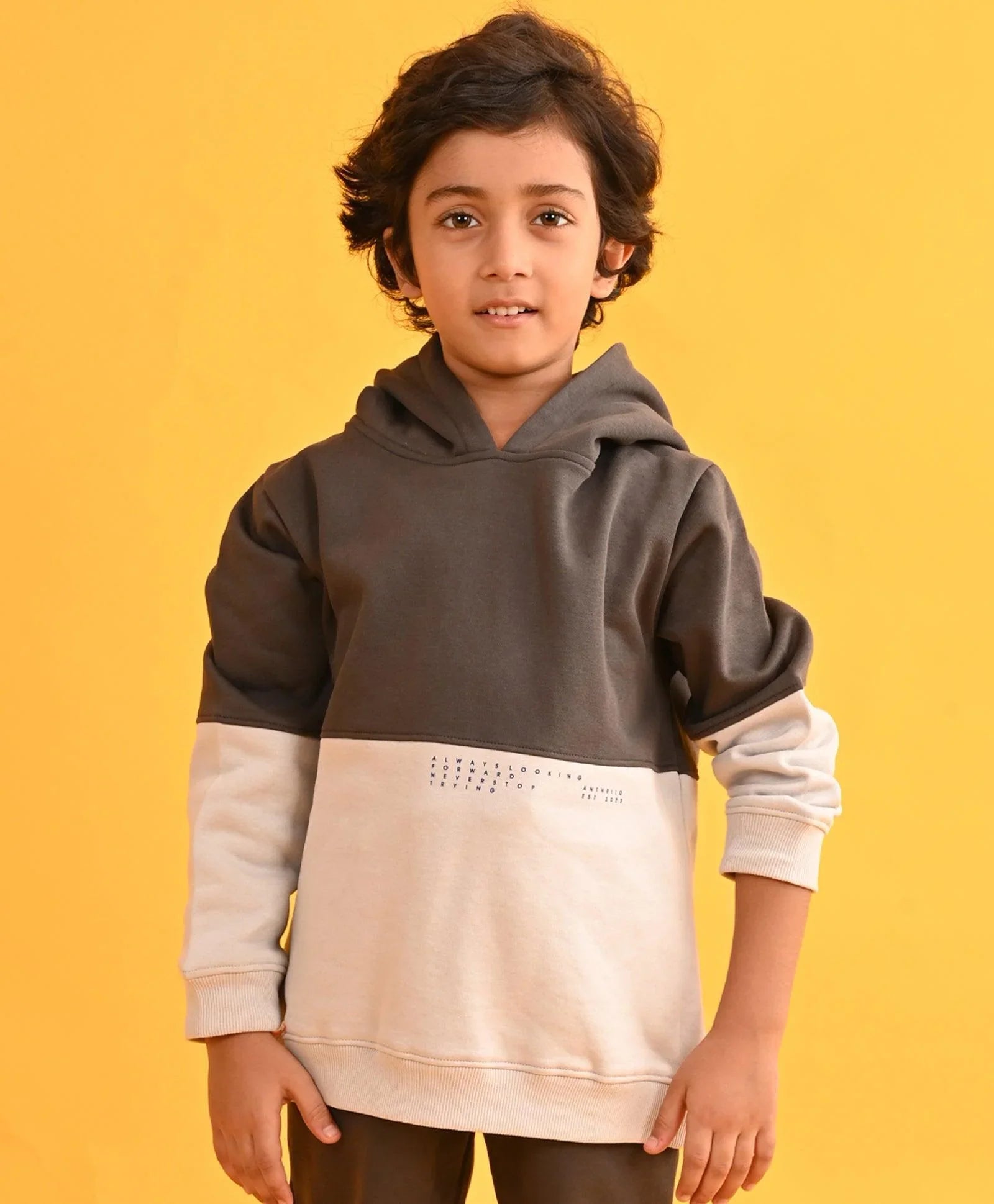 DARK AND LIGHT GREY TMR COLOR BLOCK FLEECE HOODIE - GREY