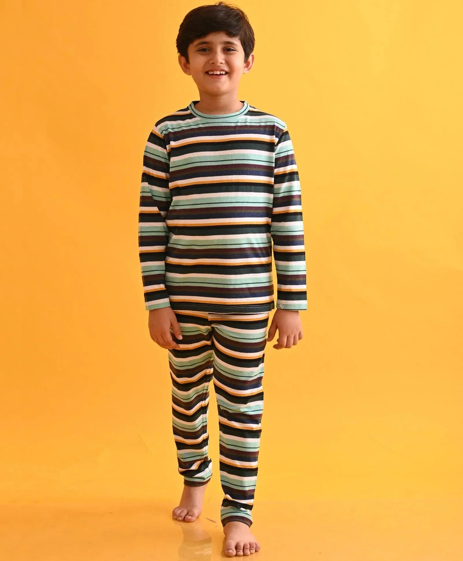 AQUA WHITE NAVY YELLOW LONG SLEEVES PYJAMA SET - MULTI