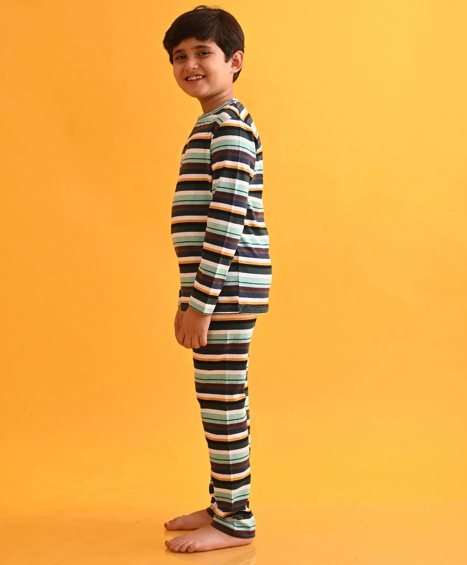 AQUA WHITE NAVY YELLOW LONG SLEEVES PYJAMA SET - MULTI