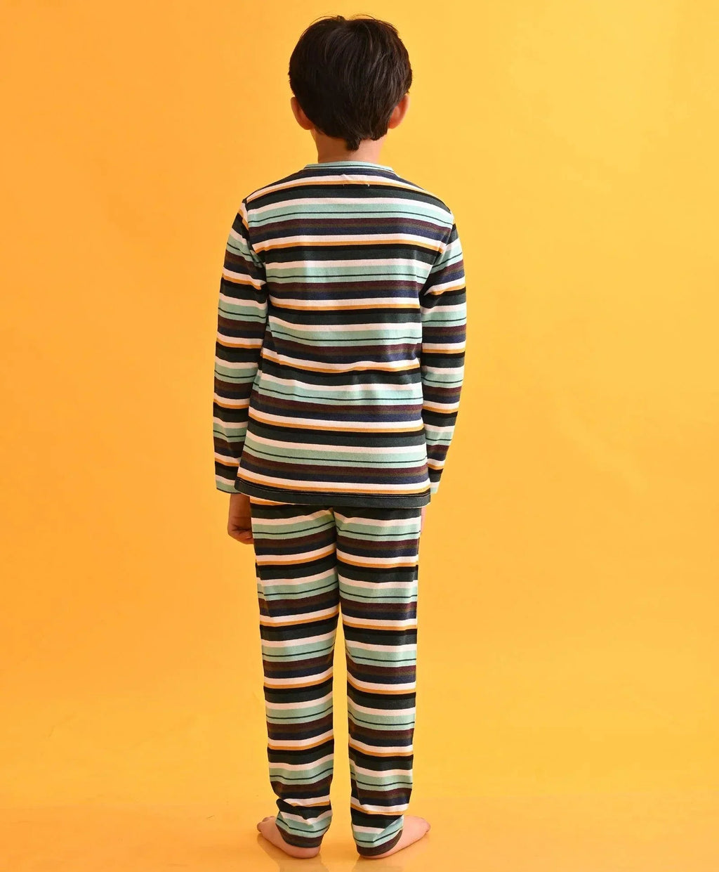 AQUA WHITE NAVY YELLOW LONG SLEEVES PYJAMA SET - MULTI
