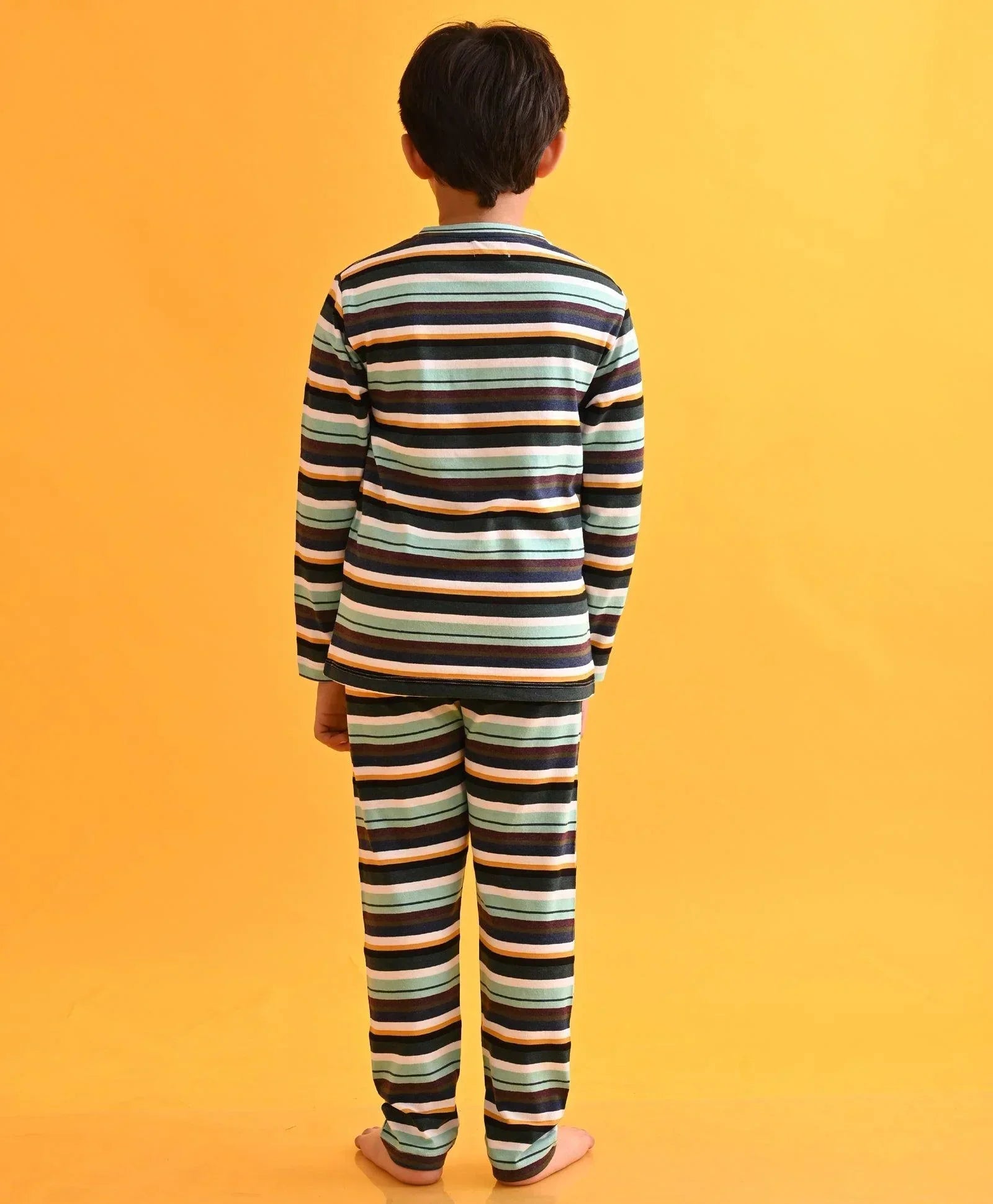 AQUA WHITE NAVY YELLOW LONG SLEEVES PYJAMA SET - MULTI