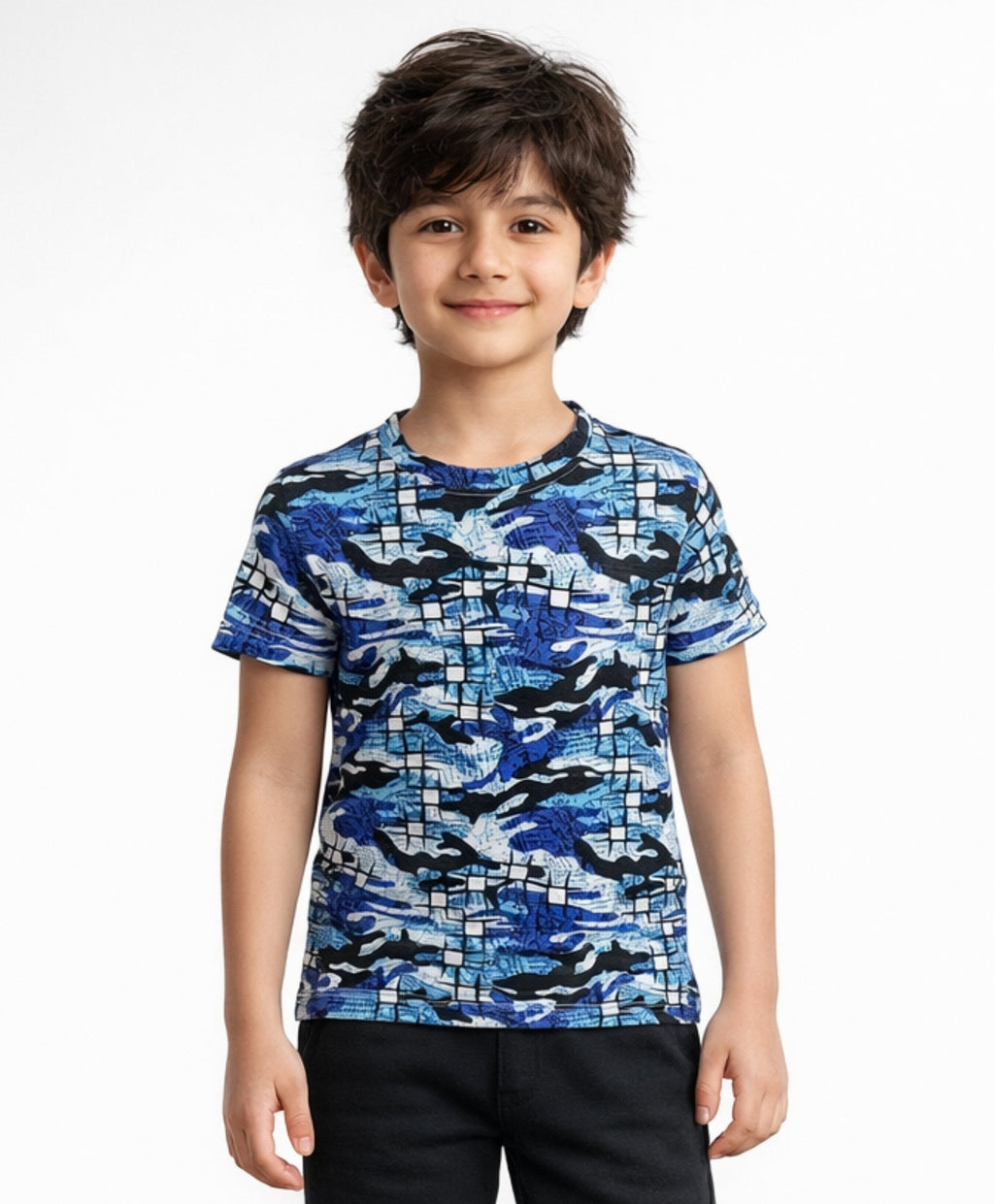 GRAFFITI CAMOUFLAGE SHORT SLEEVE T-SHIRT - BLUE
