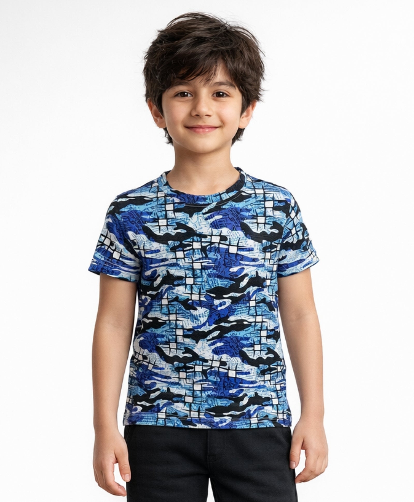 GRAFFITI CAMOUFLAGE SHORT SLEEVE T-SHIRT - BLUE