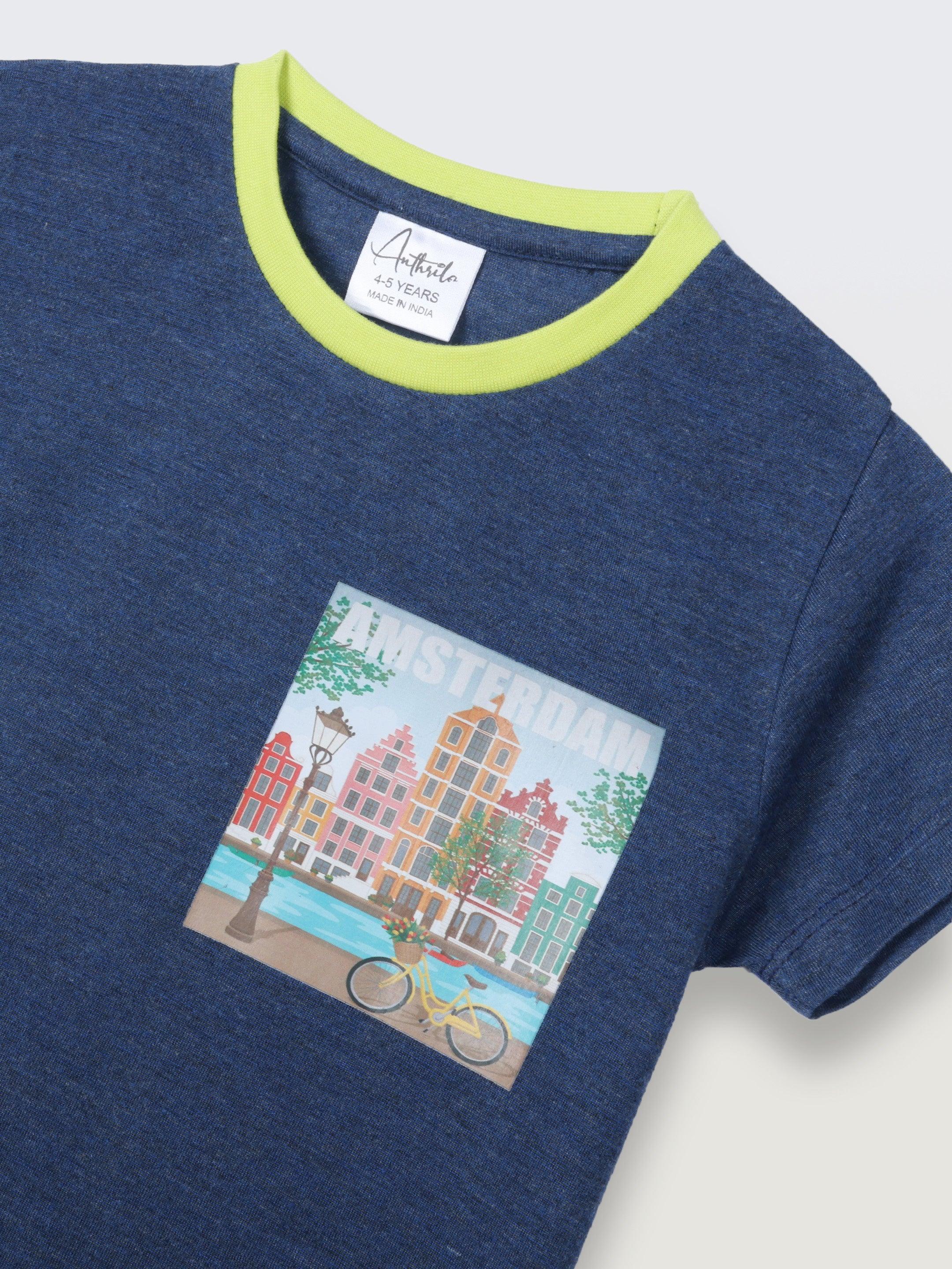 AMSTERDAM NAVY BLUE SHORT SLEEVE BOYS T-SHIRT - NAVY