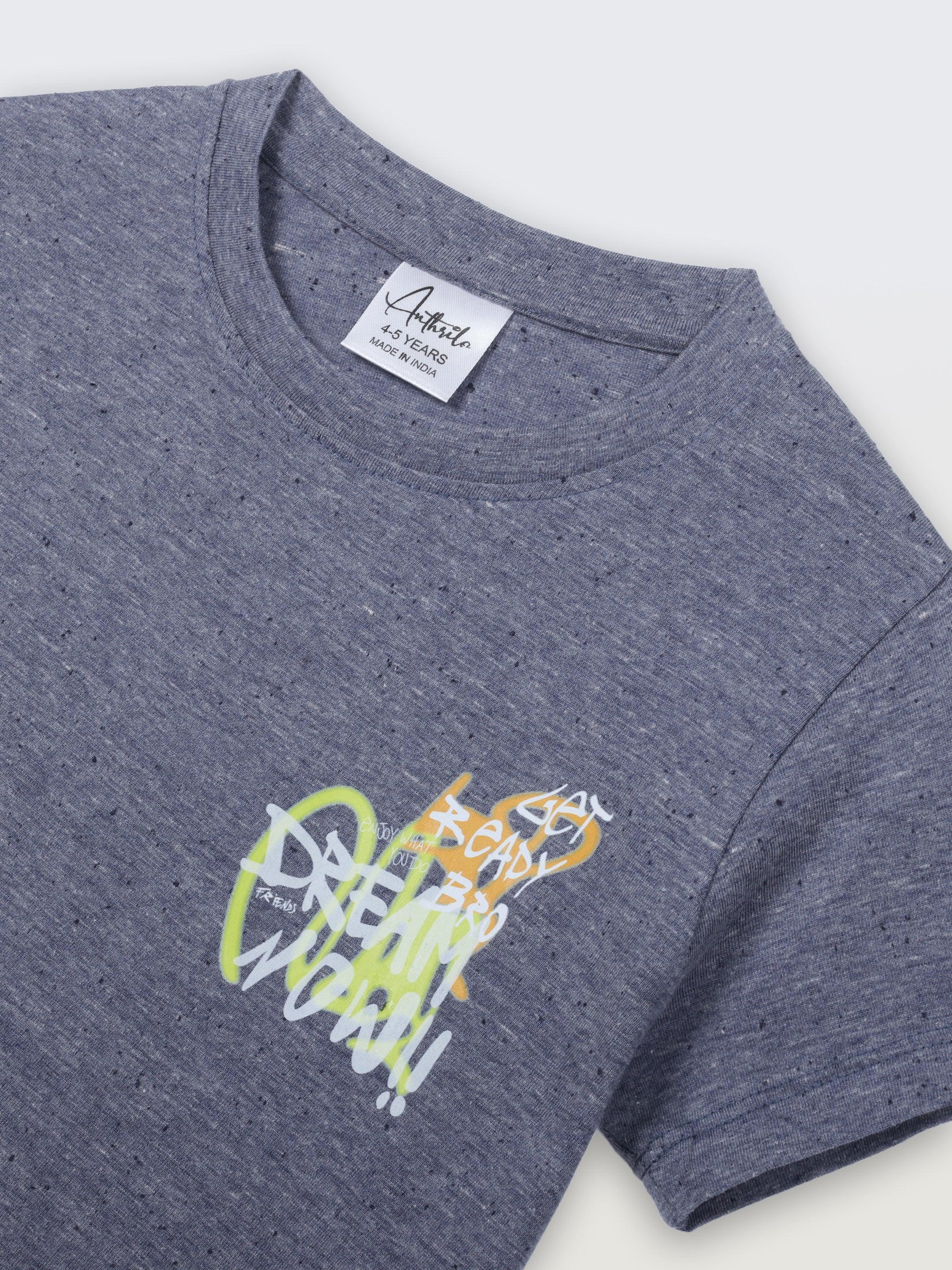 GET READY BLUE MELANGE SHORT SLEEVE BOYS T-SHIRT - BLUE
