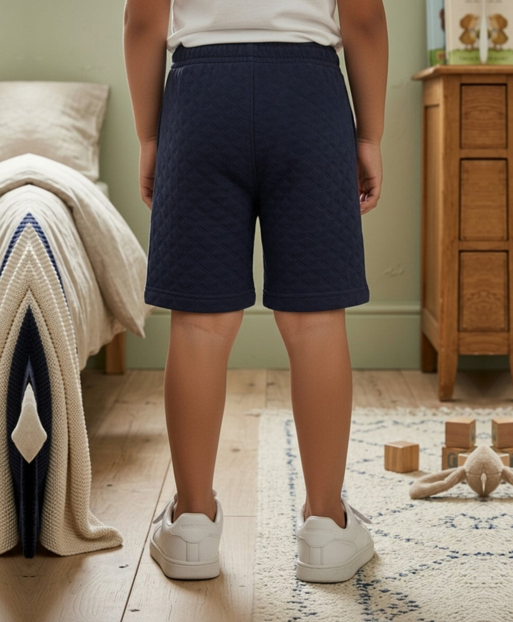 DAIMOND QUILTED NAVY BOYS SHORTS - NAVY