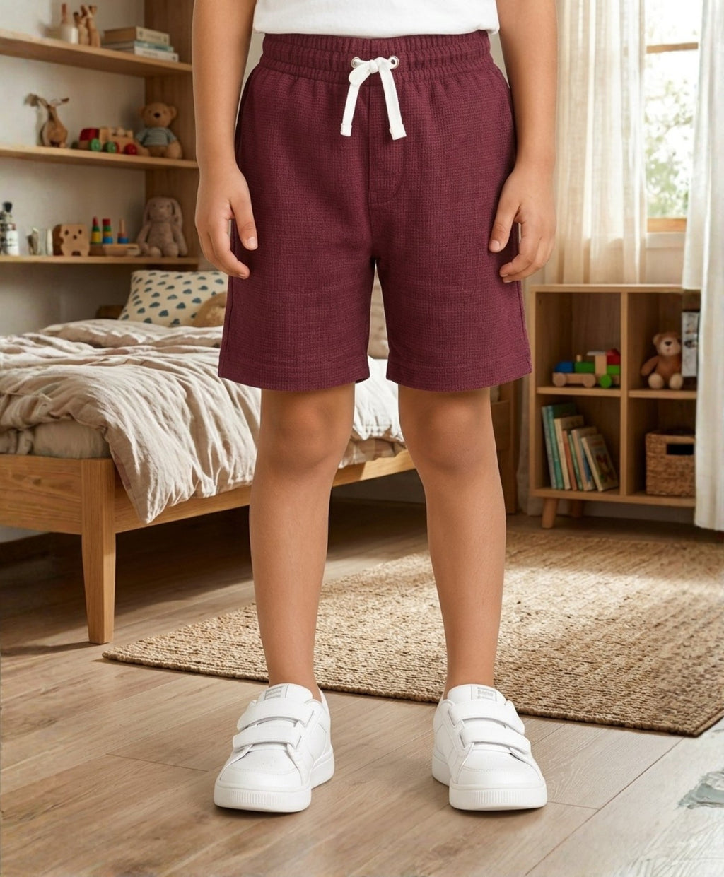 MEHROON TEXTURE STRIPE BOYS SHORTS - MEHROON