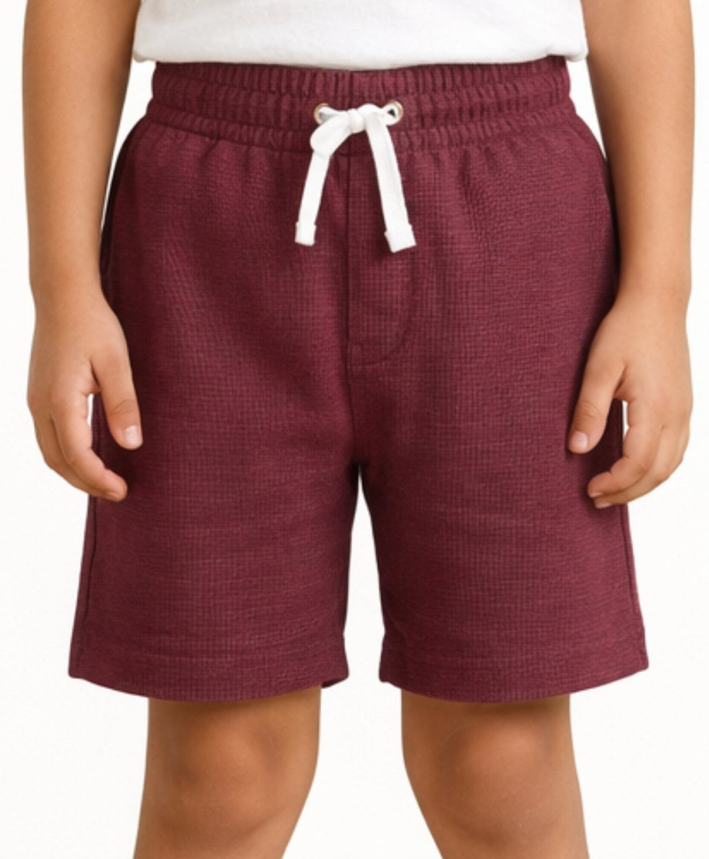 MEHROON TEXTURE STRIPE BOYS SHORTS - MEHROON