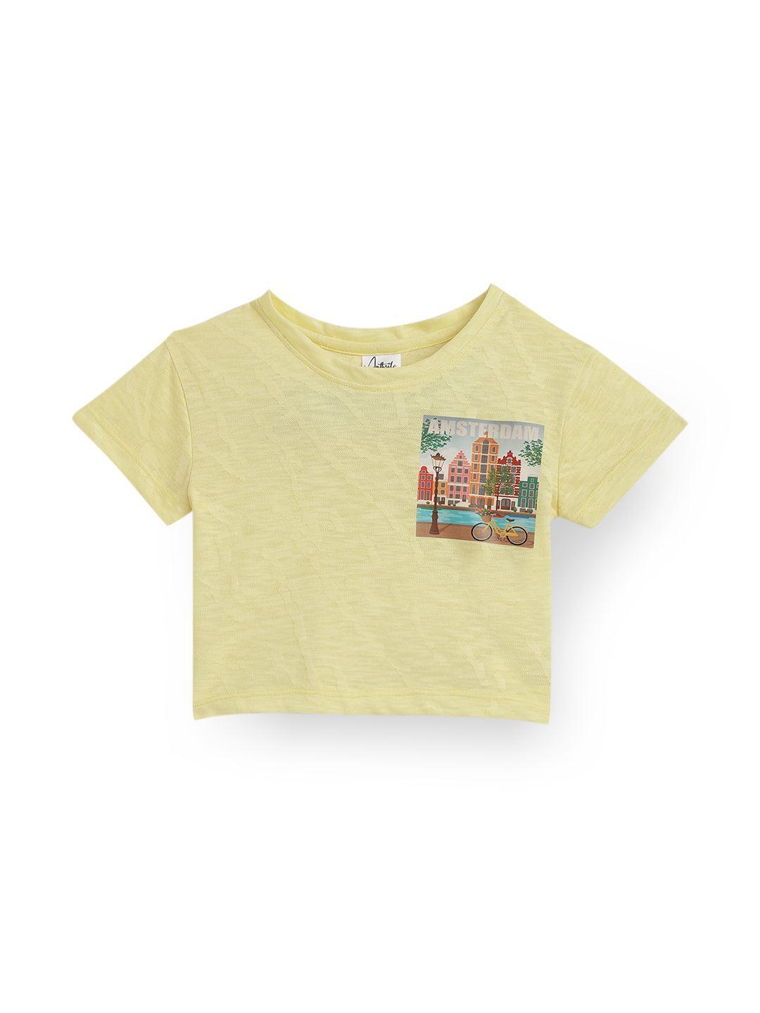 AMSTERDAM YELLOW JACQUARD SUMMER GIRLS T-SHIRT - YELLOW
