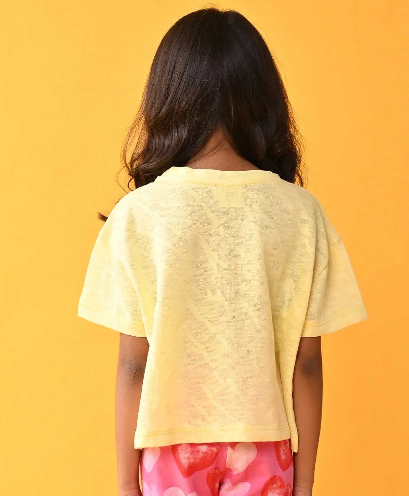 AMSTERDAM YELLOW JACQUARD SUMMER GIRLS T-SHIRT - YELLOW